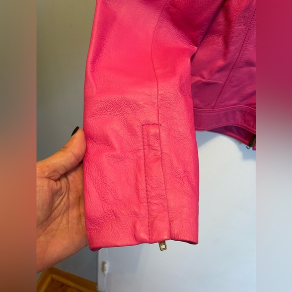 Women's Pink Leather Motorcycle Jacket. NWOT. Size M - Picture 5 of 7
